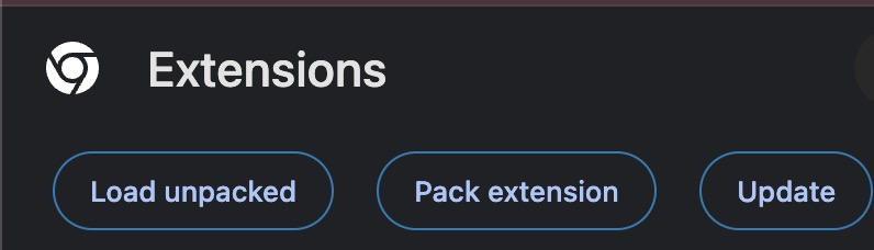 The Extensions toolbar showing Load unpacked, Pack extension, and Update buttons